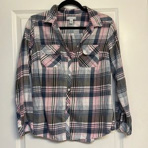 Croft & Barrow Pink & Blue Plaid Long Sleeve Top